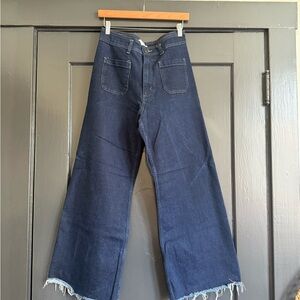 Zara Marine Wide-Leg Denim Jeans with Frayed Hem